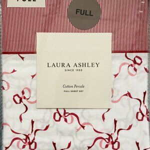 NEW Laura Ashley Full Sheet Set Red Trailing Bows Christmas 100% Cotton Percale